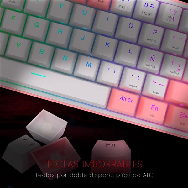 TECLADO REDRAGON FIZZ PRO 616-RGB WHITE/PINK